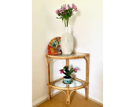 Refinished Vintage Cane / Bamboo Corner Unit