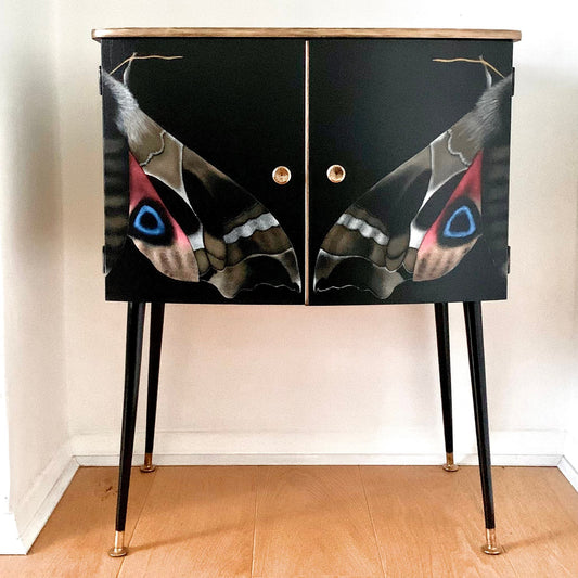Mid Century Moth Record / Cocktail Cabinet (with coloured lights)