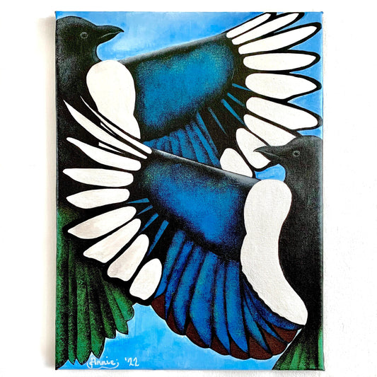 Original Canvas Painting - Stylised Magpies