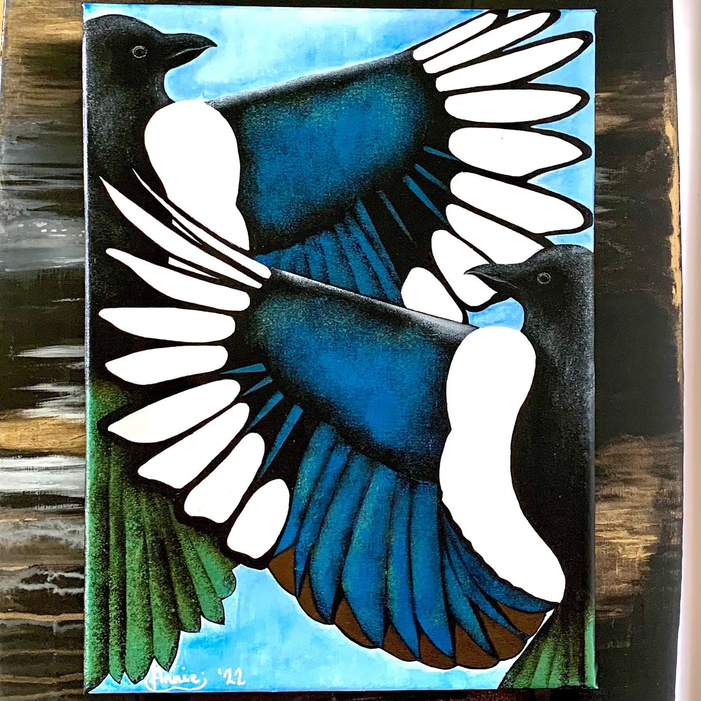 Original Canvas Painting - Stylised Magpies