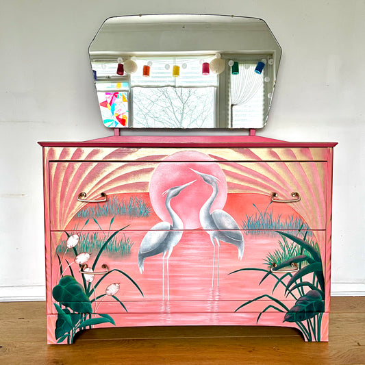 Mid Century Heron Dressing Table - original artwork