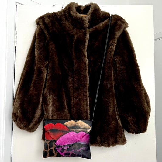 Hand-painted Up-cycled Lips Bag