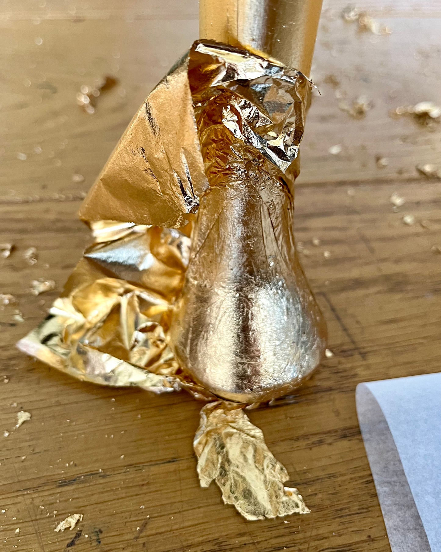 Gold Metal Leaf Demilune Table with Mirrored Glass