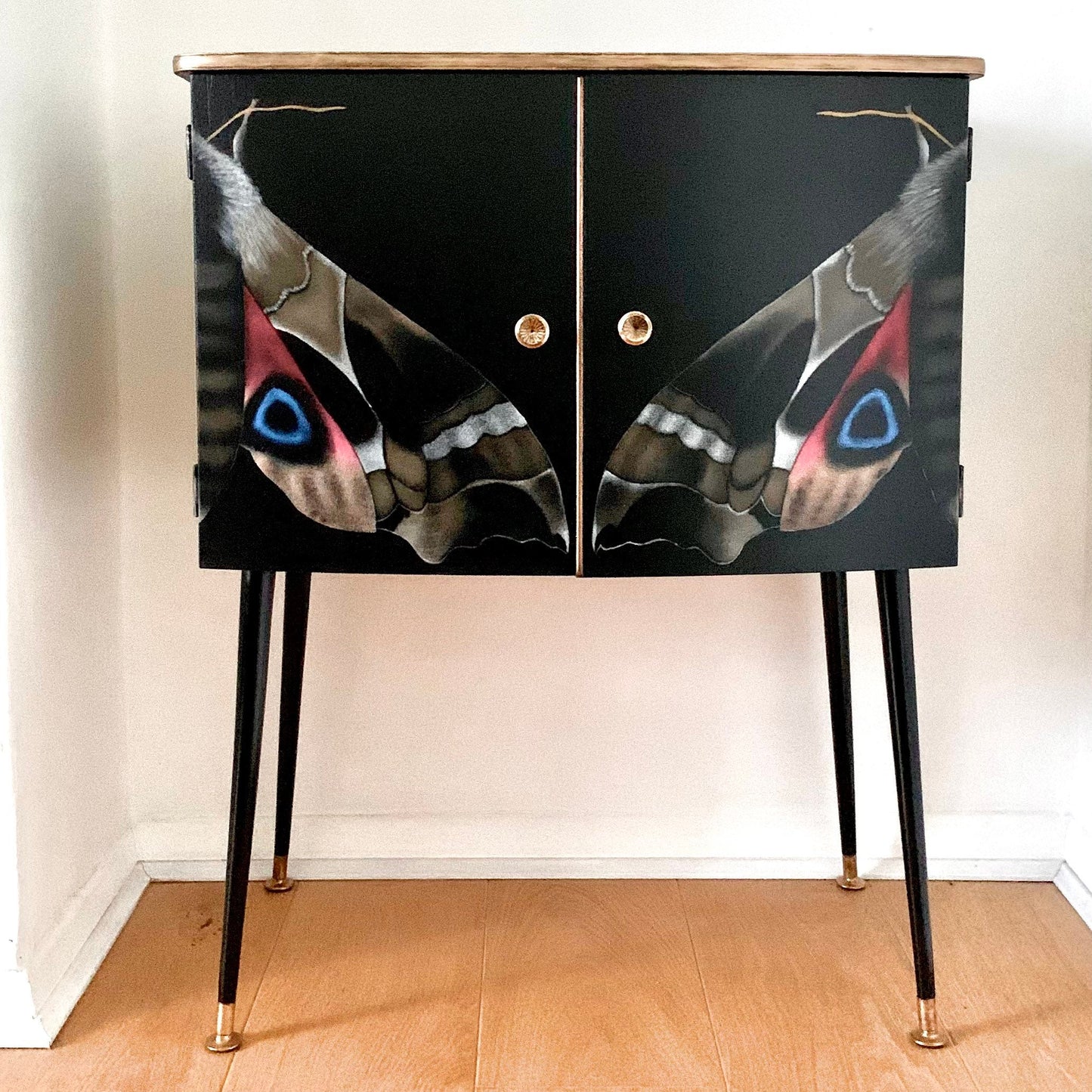 Mid Century Moth Record / Cocktail Cabinet (with coloured lights)
