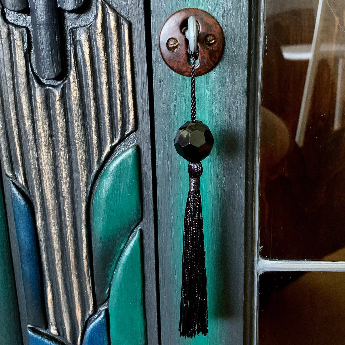 Art Deco Walnut and Stained Glass Cabinet