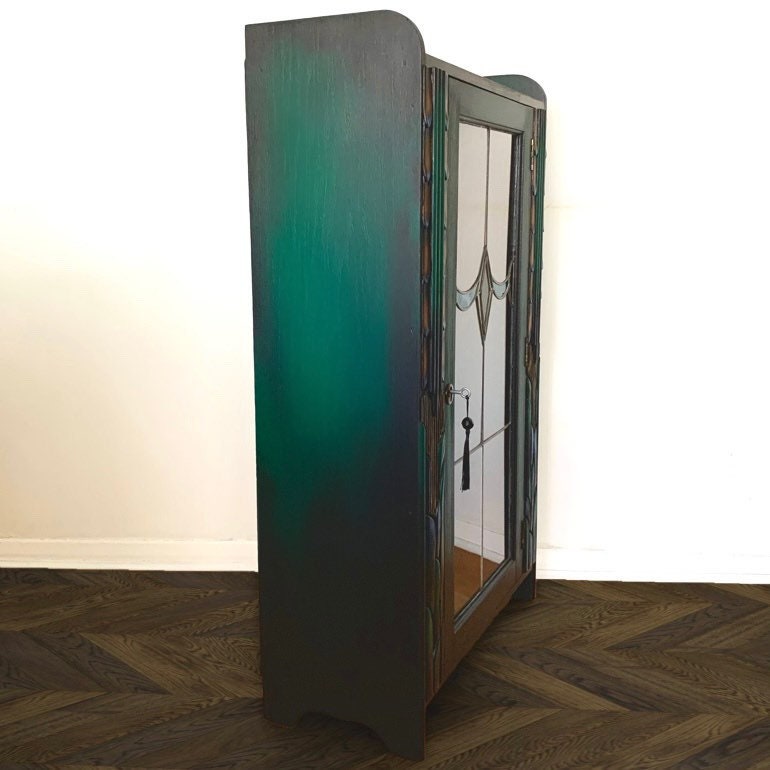 Art Deco Walnut and Stained Glass Cabinet