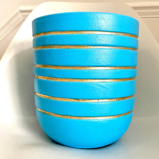 Vintage Turquoise and Gold Leaf Terracotta Plant Pot