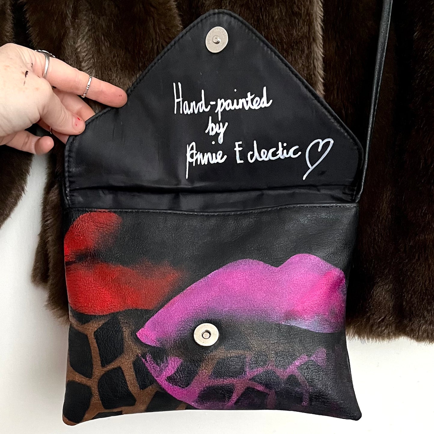 Hand-painted Up-cycled Lips Bag