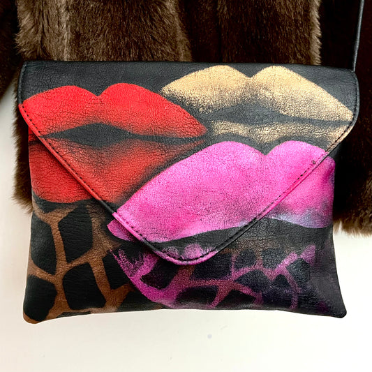 Hand-painted Up-cycled Lips Bag